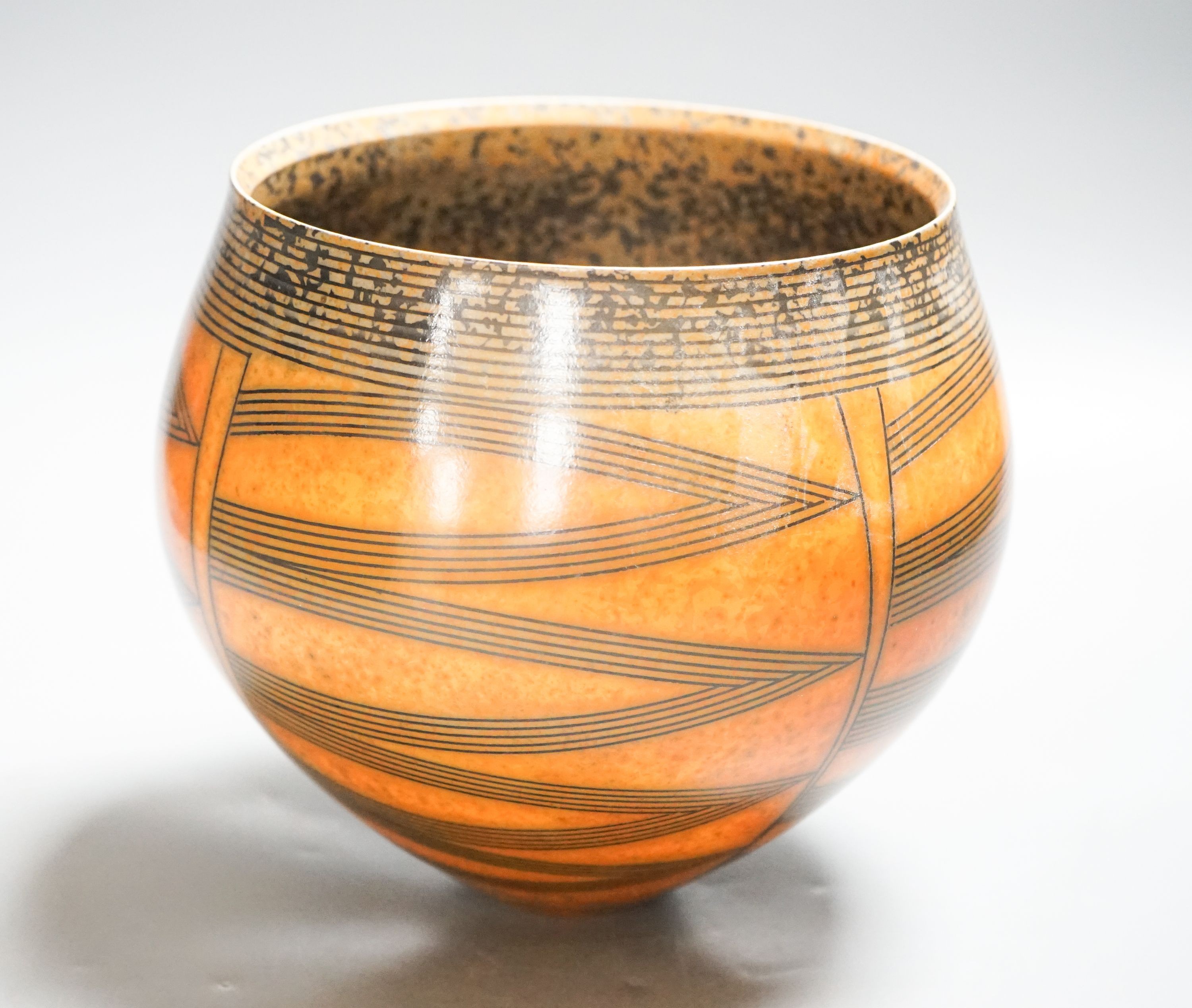 Duncan Ross (b.1943), a burnished terra-sigillata globular vase 21cm wide, 19cm high